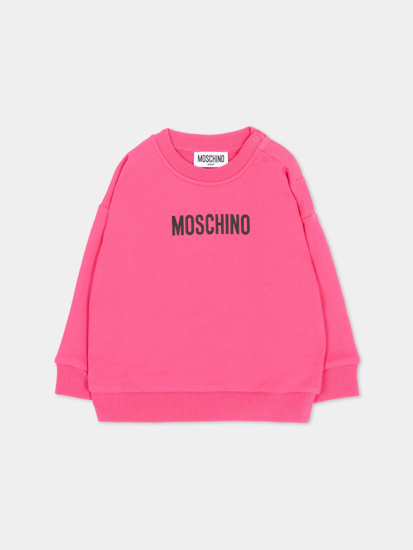 Felpa rosa per neonata con logo,Moschino Kids,MUF06N LCA93 51450