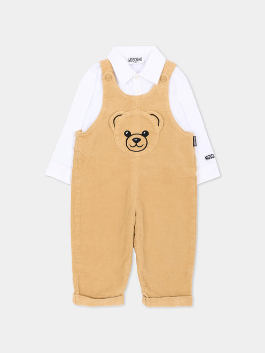 Salopette beige per neonato con Teddy Bear,Moschino Kids,MUK05Q LVC02 20351