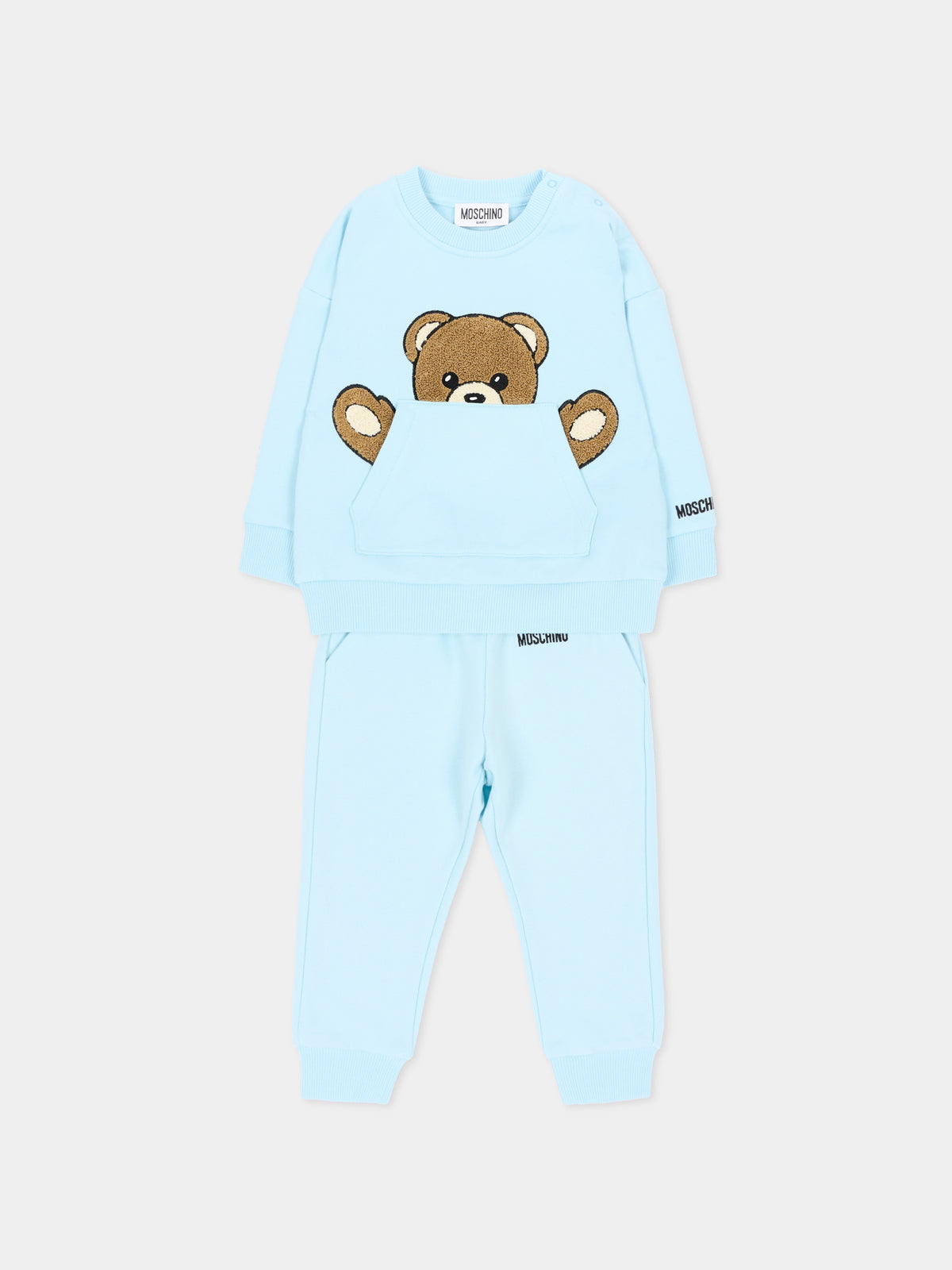 Completo sportivo lungo azzurro per neonato con Teddy Bear,Moschino Kids,MUK05V LCA93 40304