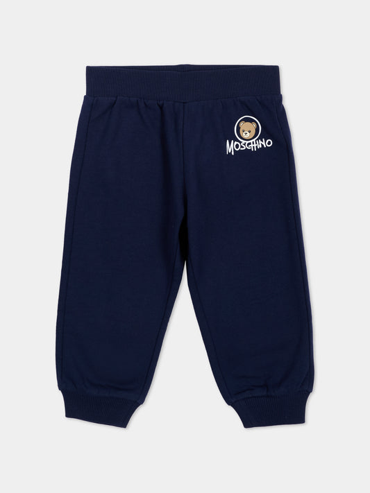 Pantaloni sportivi blu per neonati con Teddy Bear,Moschino Kids,MUP062 LCA83 40016