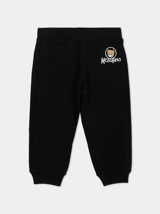 Pantalone nero per neonati con Teddy Bear,Moschino Kids,MUP062 LCA83 60100