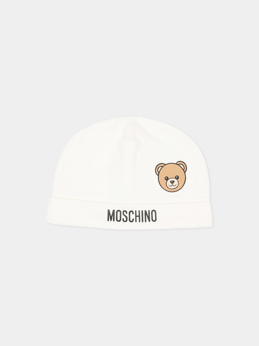 Cappello avori per neonati con Teddy Bear,Moschino Kids,MUX066 LCA40 10063