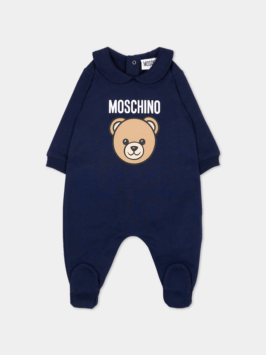 Tutina blu per neonati con Teddy Bear,Moschino Kids,MUY09O LCA40 40016