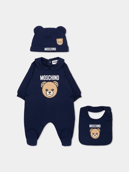 Set tutina blu per neonati con Teddy Bear,Moschino Kids,MUY09P LCA40 40016