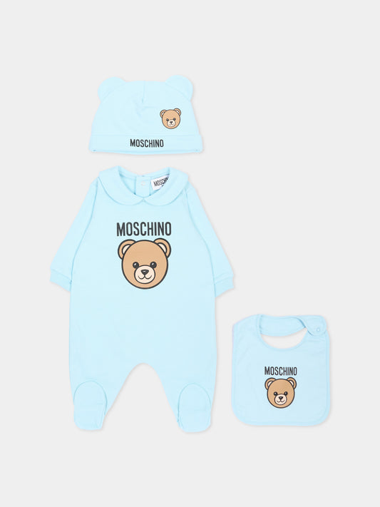 Set tutina azzurro per neonato con Teddy Bear,Moschino Kids,MUY09P LCA40 40304