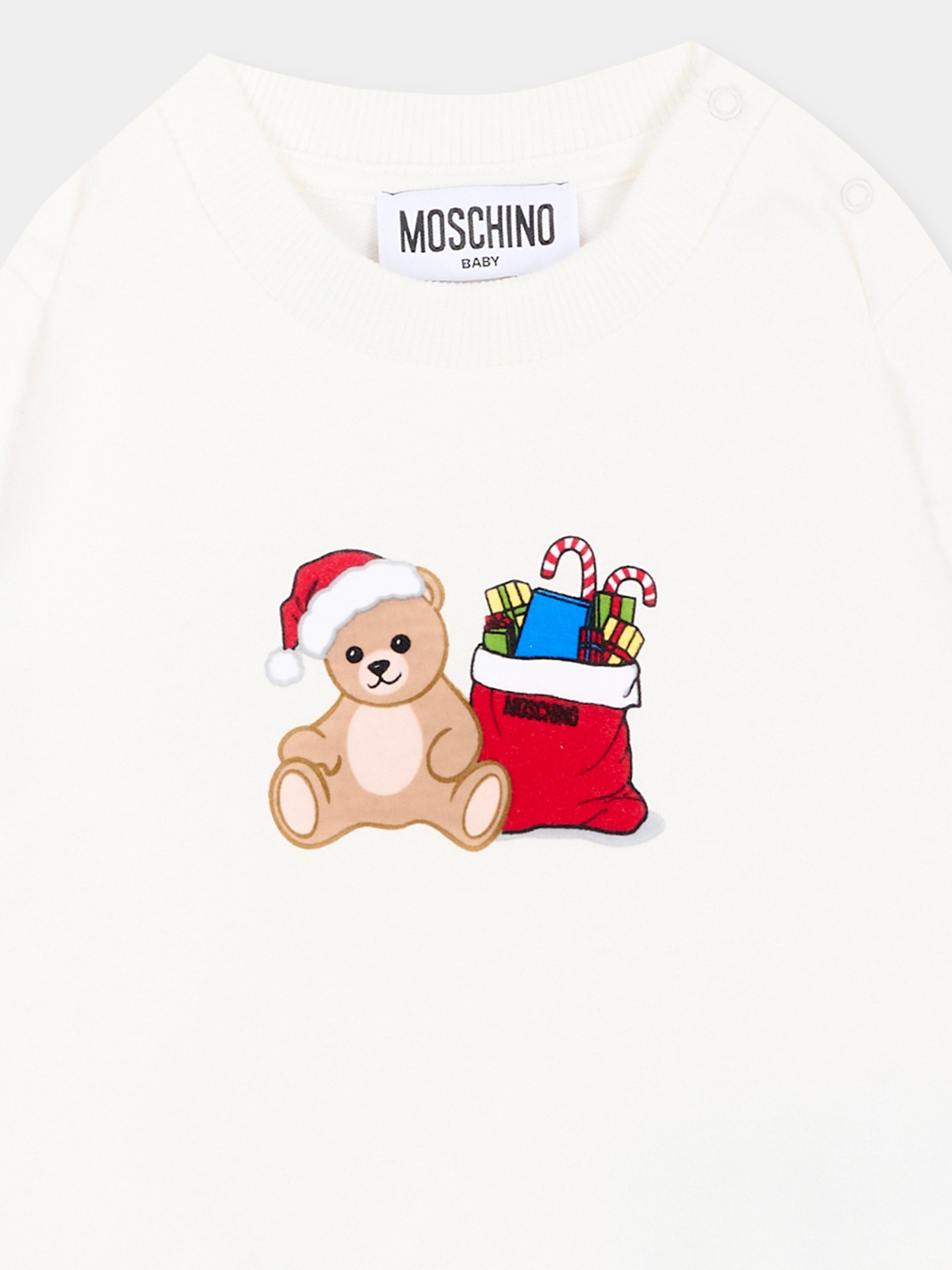 Felpa avorio per neonati con Teddy Bear,Moschino Kids,MZF060 LCA61 10063