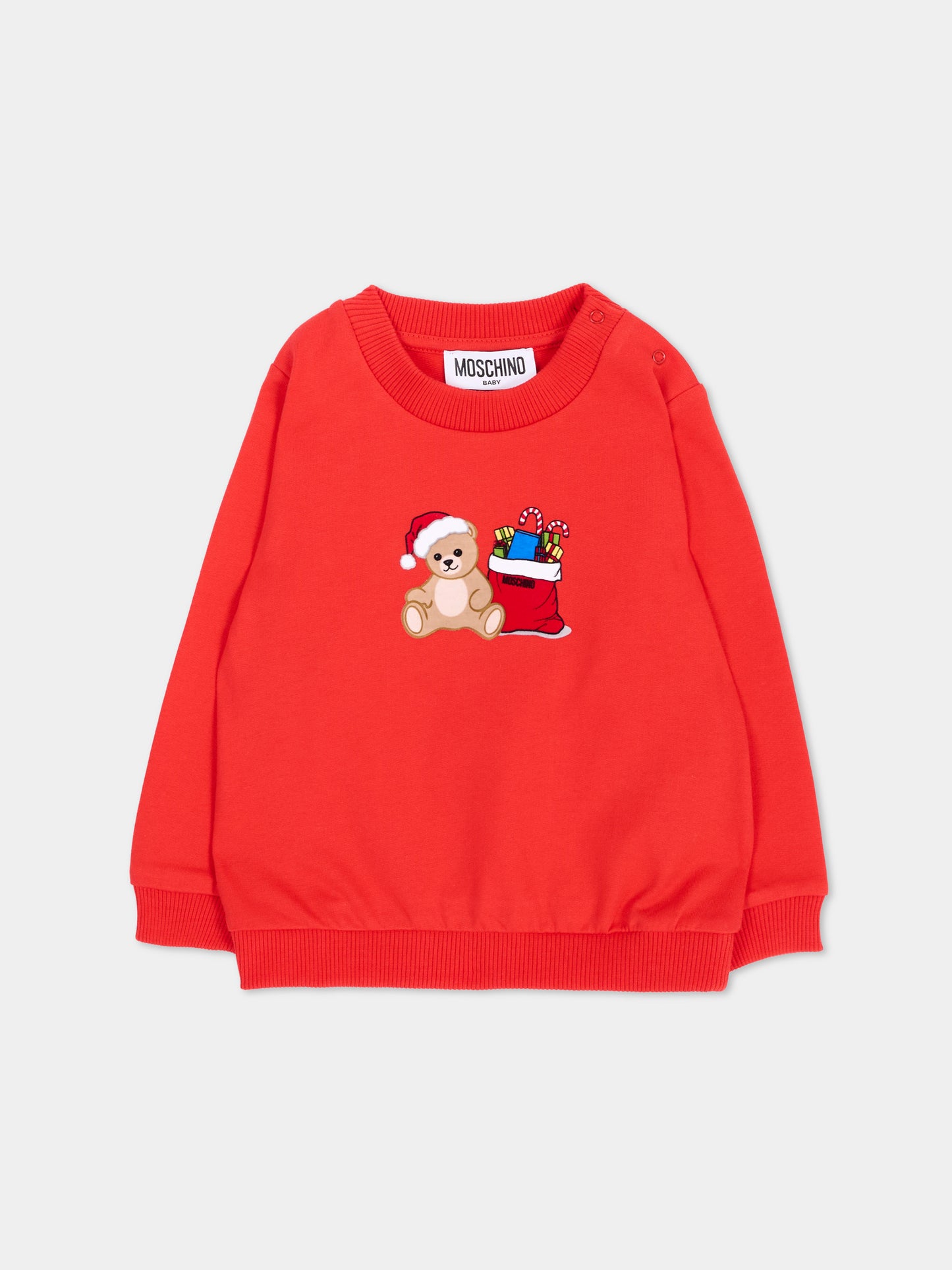 Felpa rossa per neonati con Teddy Bear,Moschino Kids,MZF060 LCA61 50109