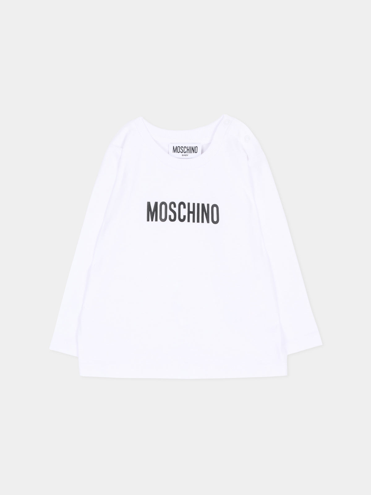 T-shirt a manica lunga bianca per neonati con logo,Moschino Kids,MZO014 LAA59 10101