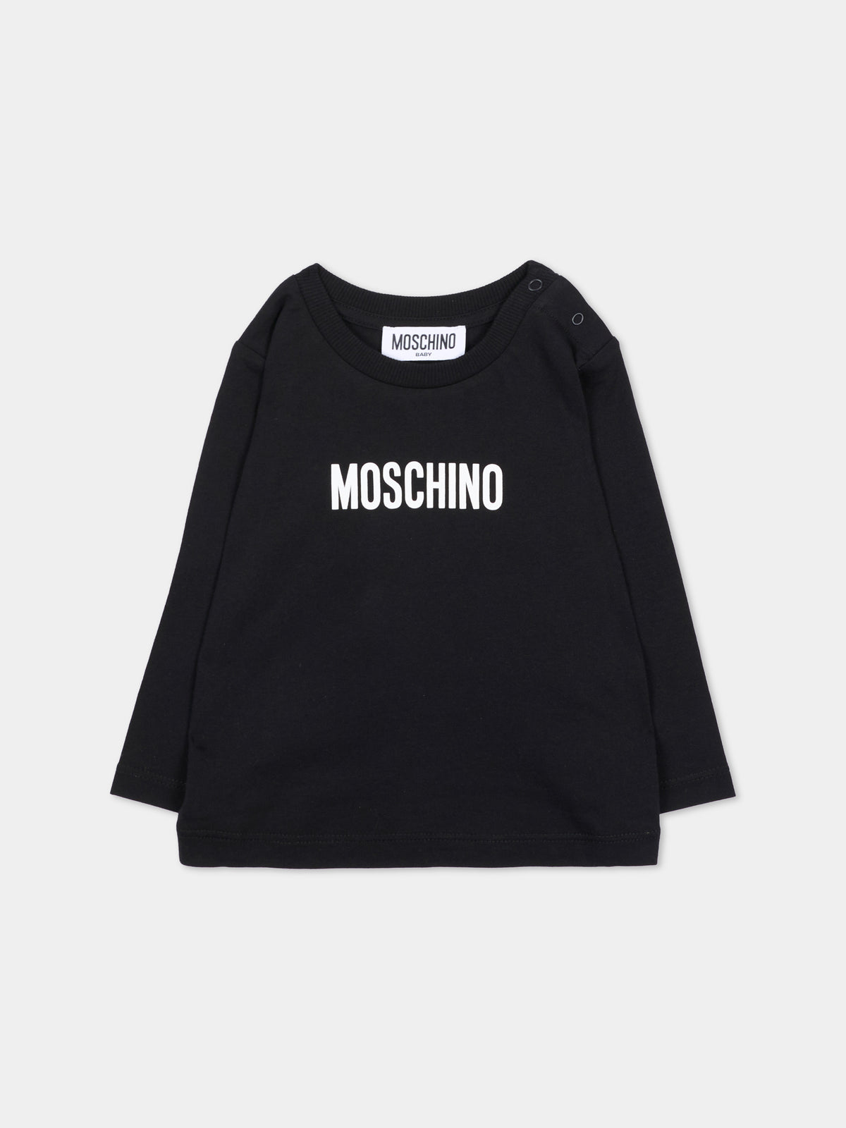 T-shirt a manica lunga nera per neonati con logo,Moschino Kids,MZO014 LAA59 60100