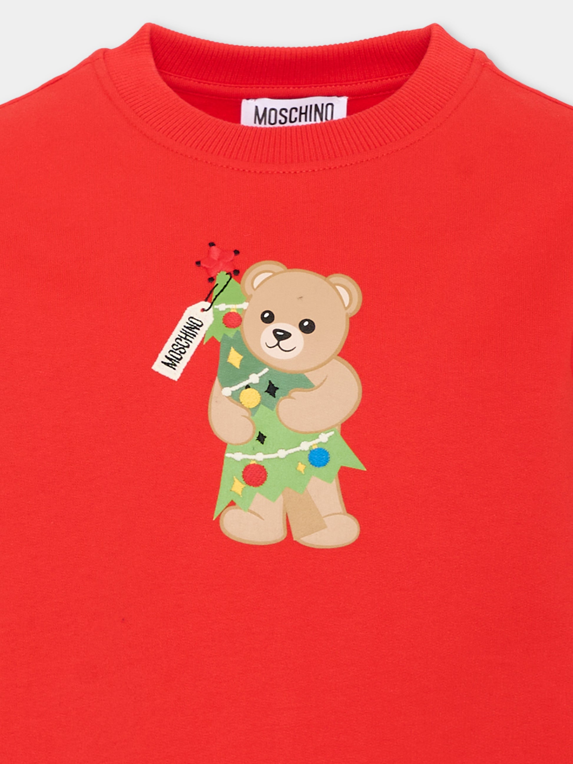 Felpa rossa per bambini con Teddy Bear,Moschino Kids,H5F08V LCA61 50109