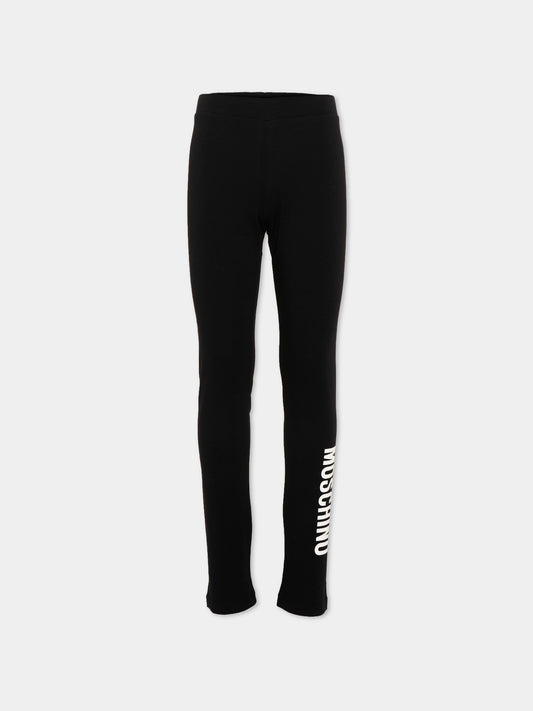Leggings nero per bambina con logo,Moschino Kids,HDP07D LBA42 60100