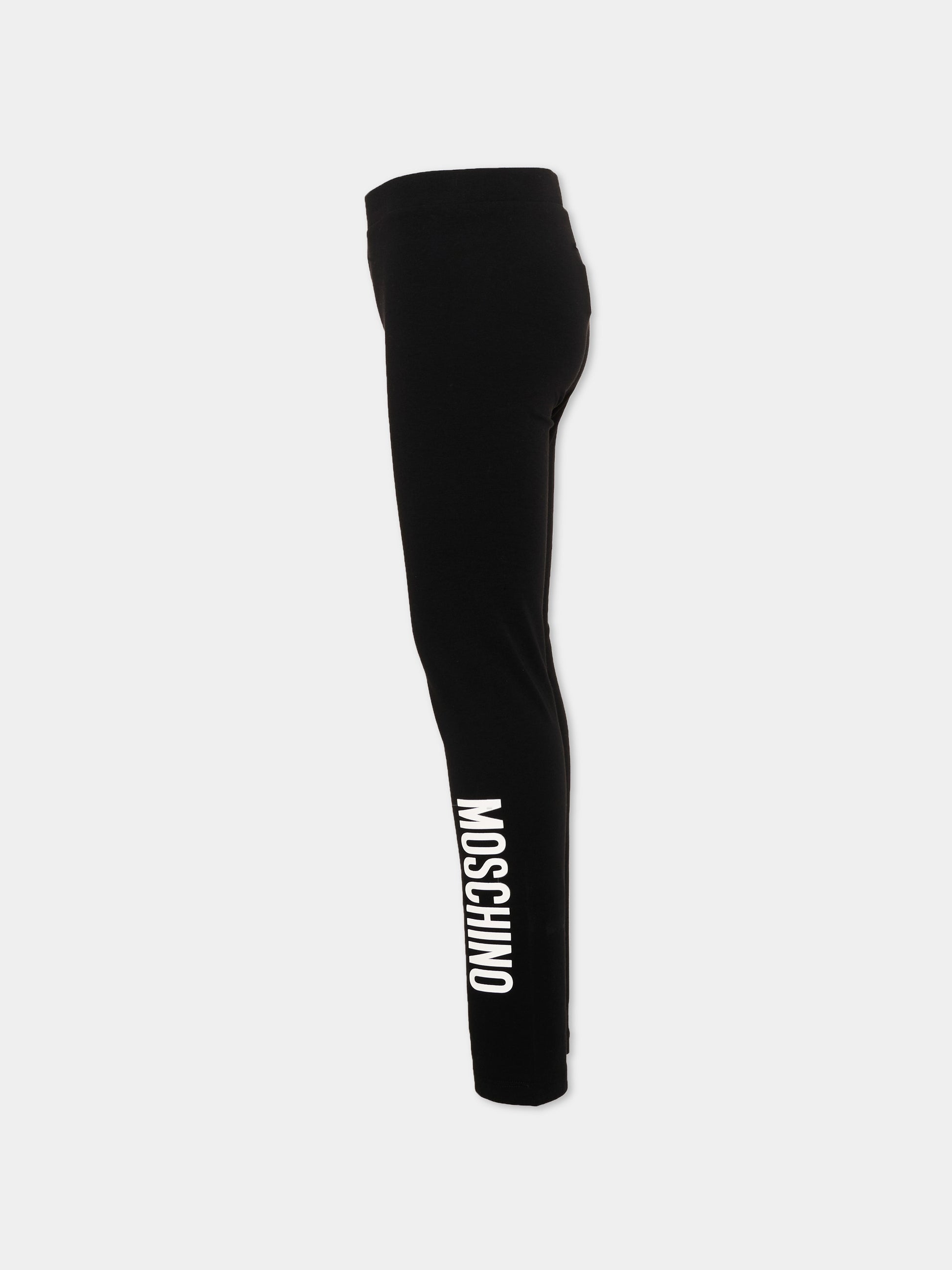 Leggings nero per bambina con logo,Moschino Kids,HDP07D LBA42 60100