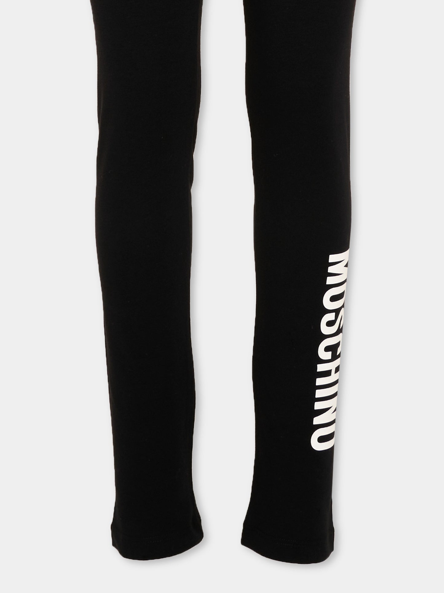 Leggings nero per bambina con logo,Moschino Kids,HDP07D LBA42 60100