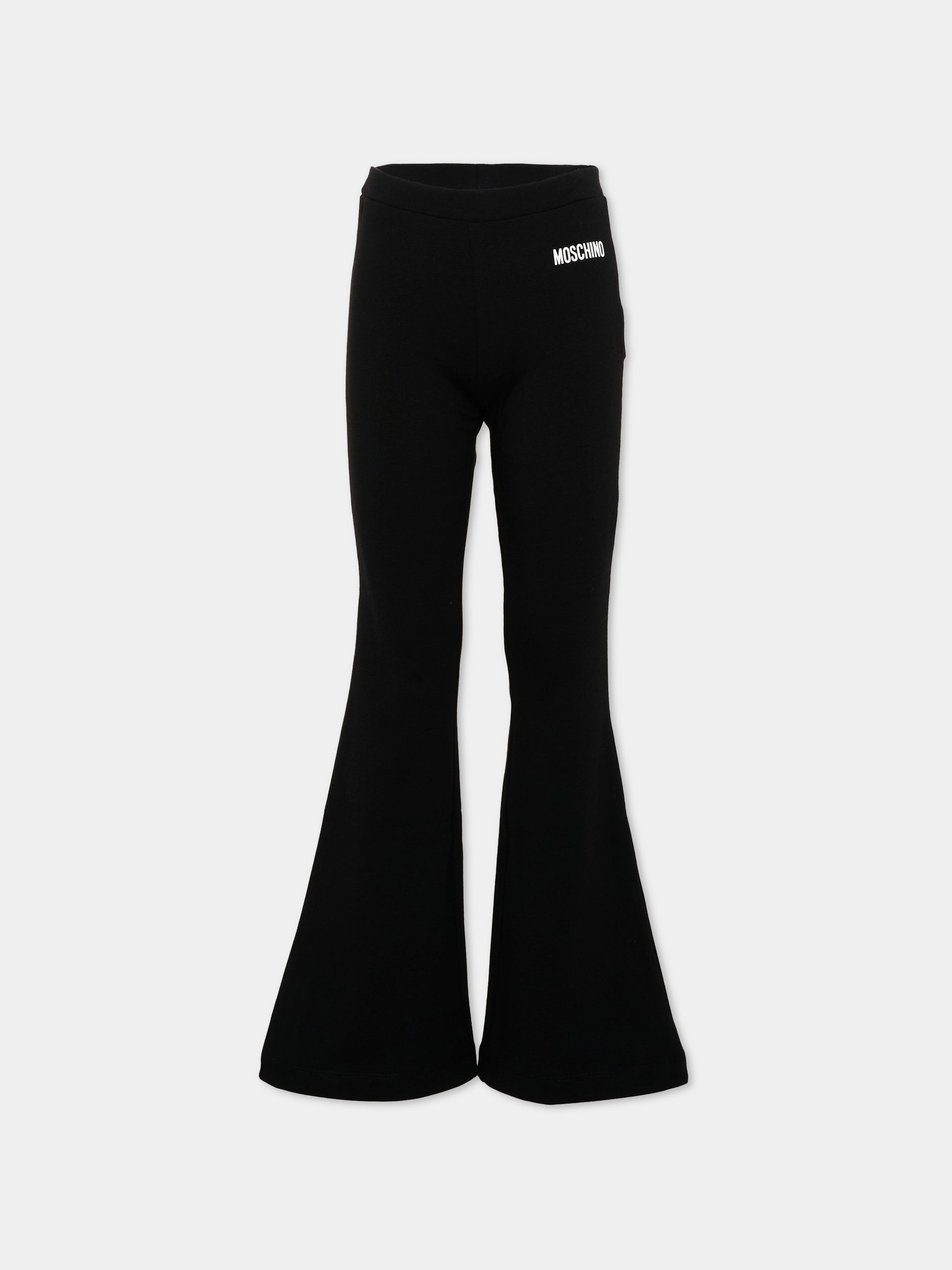 Leggings nero per bambina con logo,Moschino Kids,HDP07E LBA42 60100