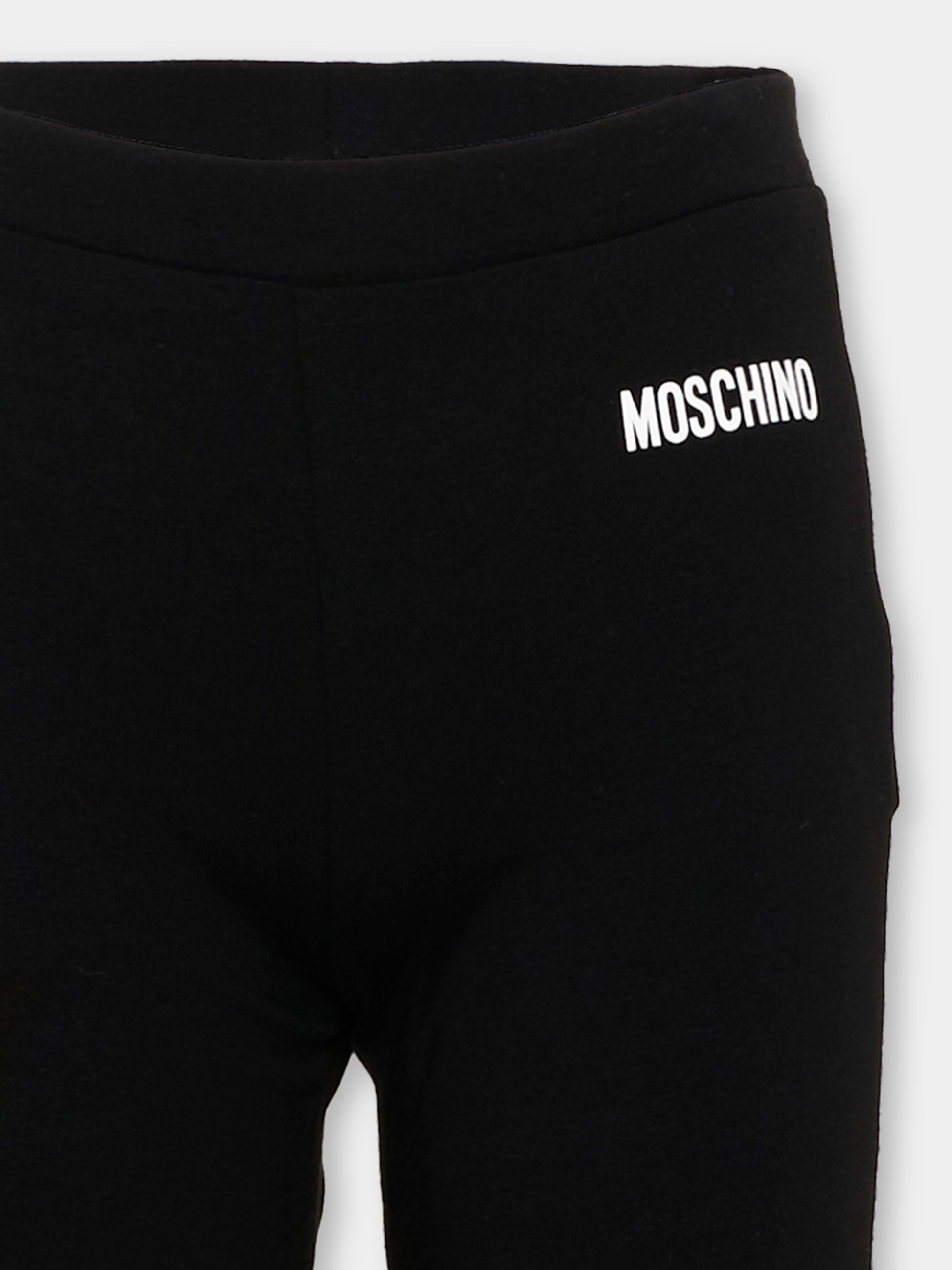 Leggings nero per bambina con logo,Moschino Kids,HDP07E LBA42 60100