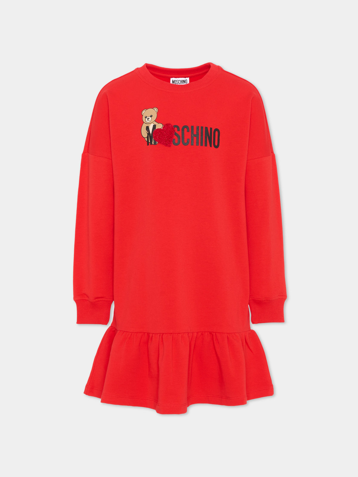 Vestito a manica lunga rosso per bambina con Teddy Bear,Moschino Kids,HDV0I3 LDA18 50109