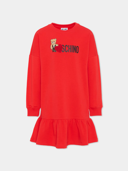 Long sleeve red dress for Girl with Teddy Bear