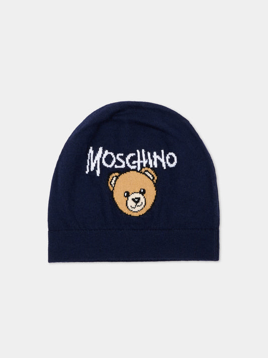 Berretto blu per bambini con Teddy Bear,Moschino Kids,HMX02O LHE43 40016
