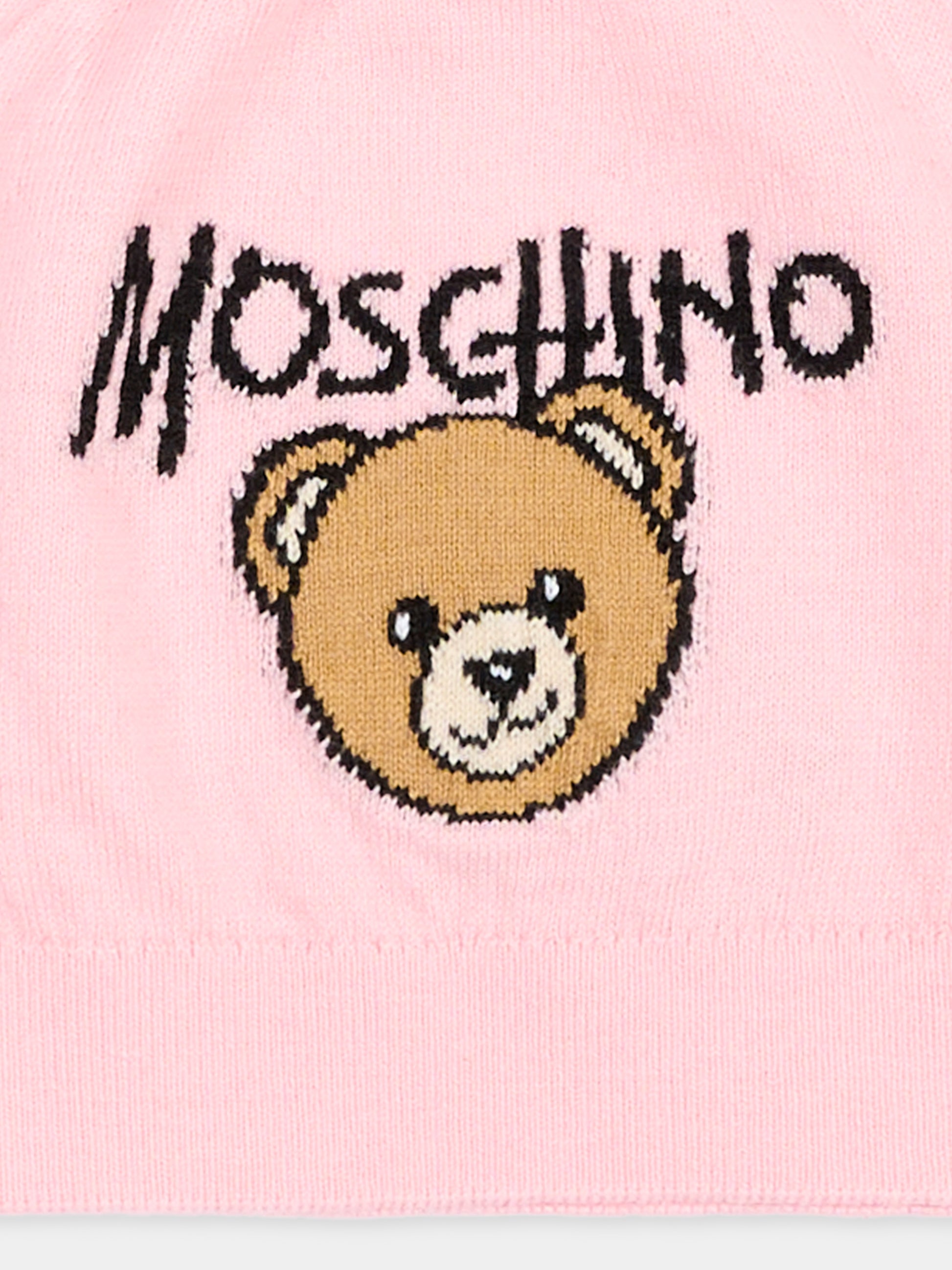 Berretto rosa per bambina con Teddy Bear,Moschino Kids,HMX02O LHE43 50209