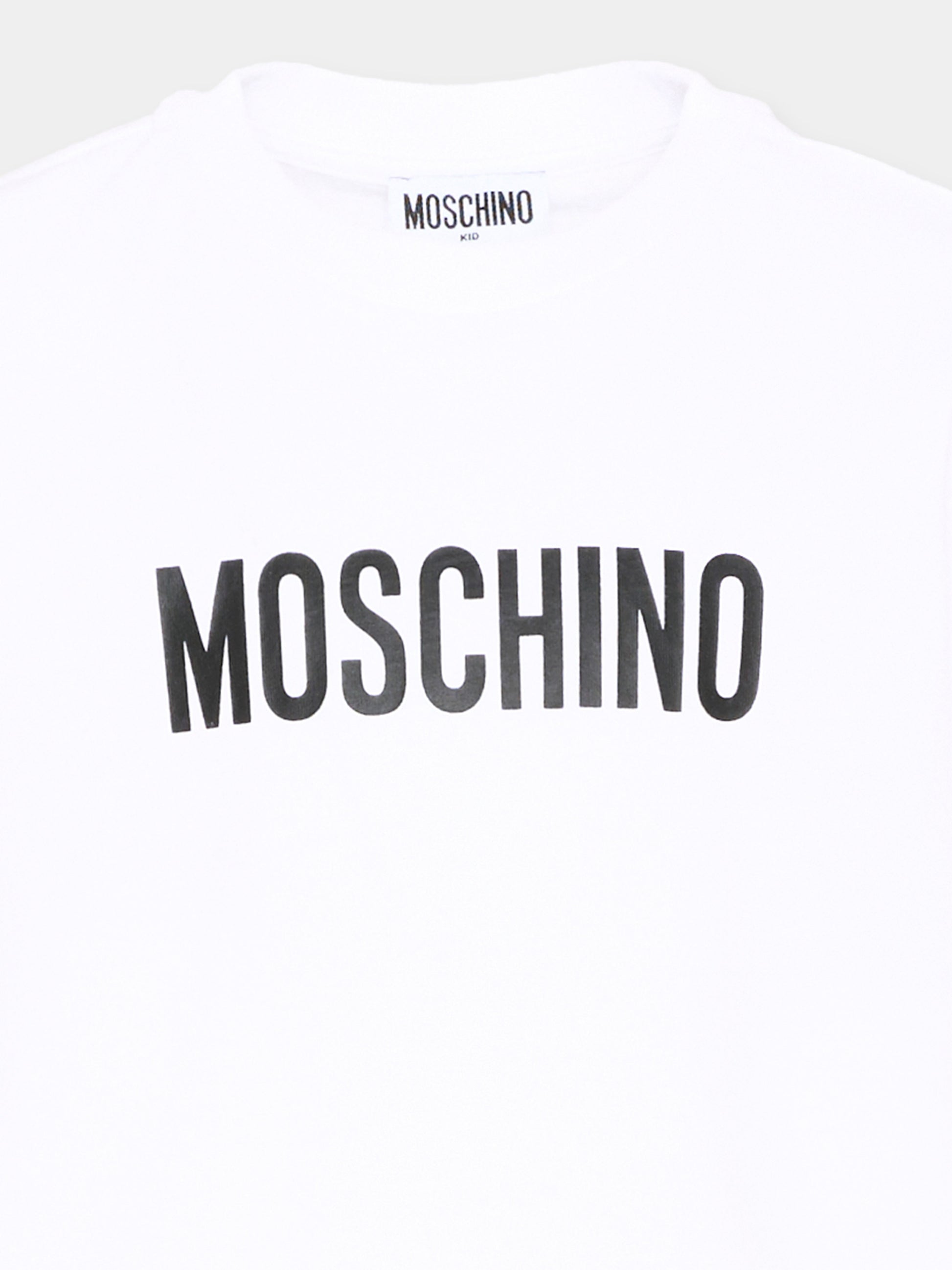 T-Shirt bianca per bambino con logo,Moschino Kids,HPM05V LAA59 10101