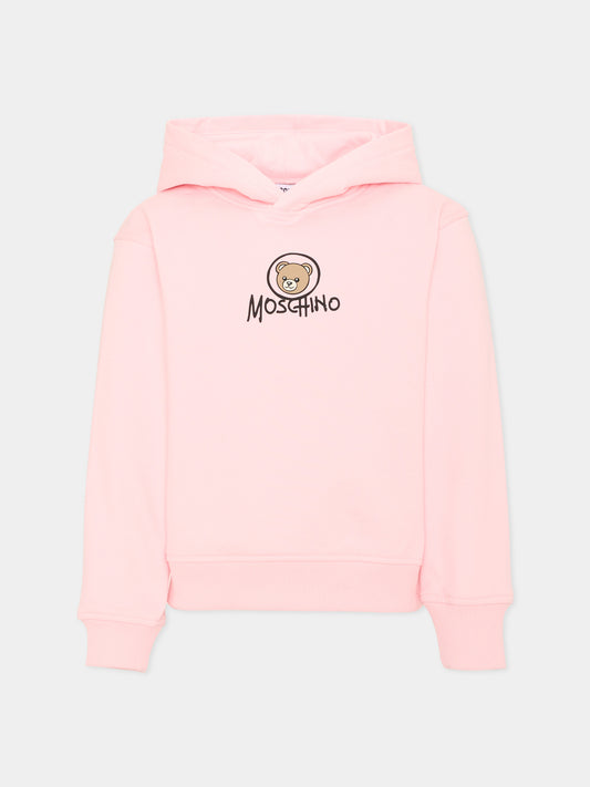 Felpa rosa per bambina con Teddy Bear,Moschino Kids,HUF0A7 LCA83 50209