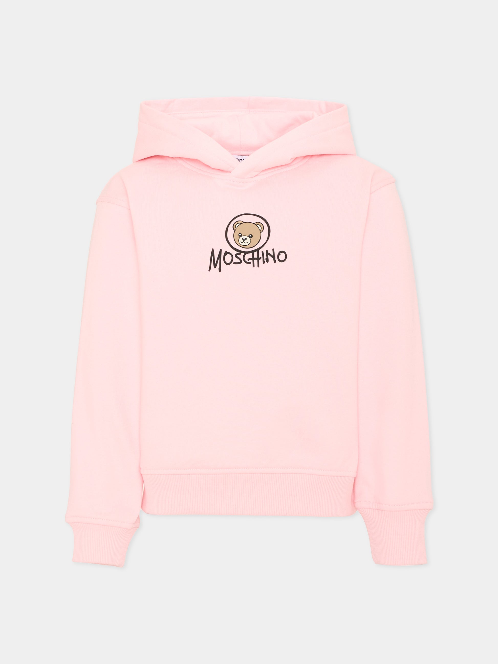 Felpa rosa per bambina con Teddy Bear,Moschino Kids,HUF0A7 LCA83 50209