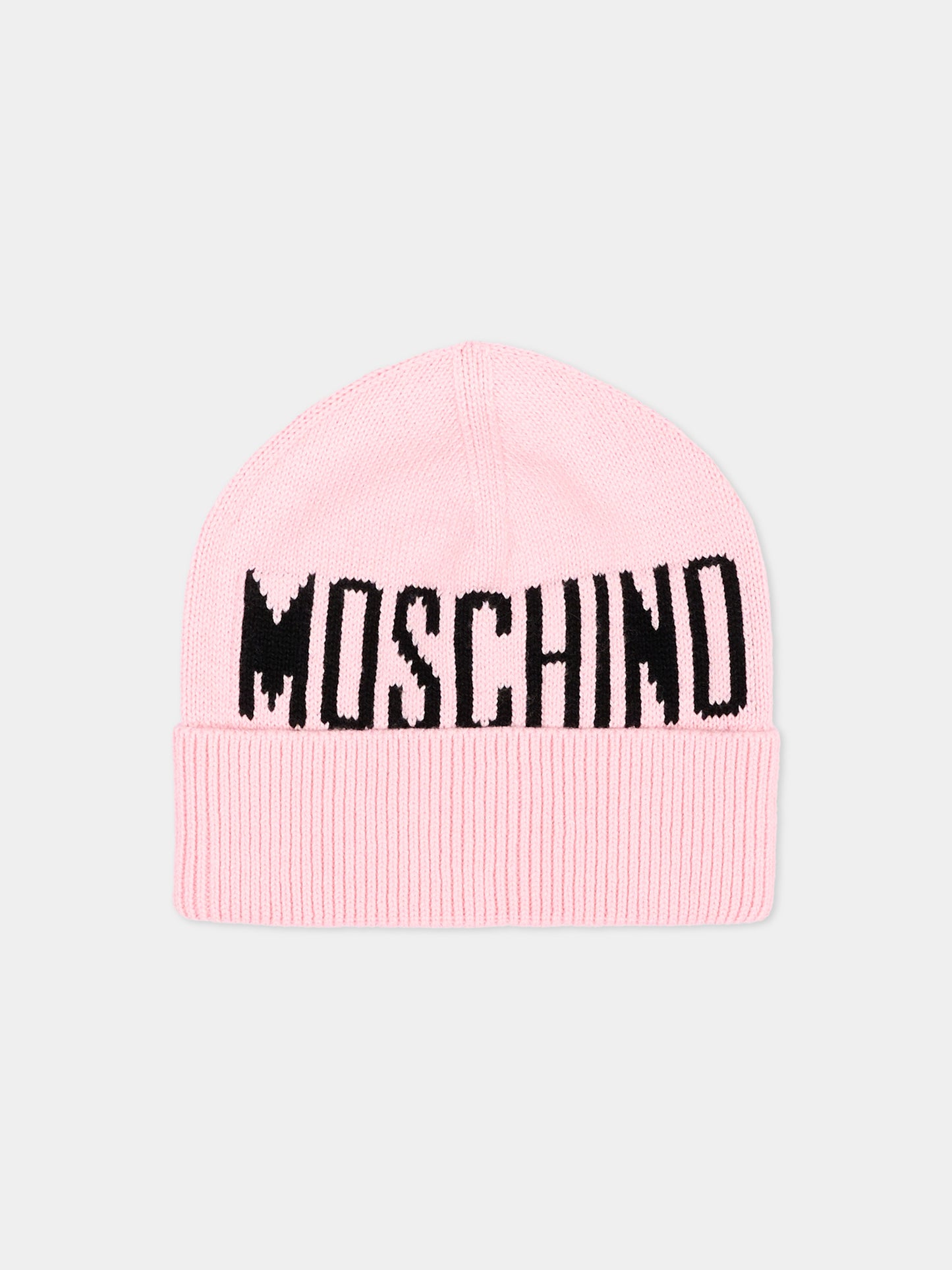 Berretto rosa per bambina con logo,Moschino Kids,HUX02S LHE66 50209