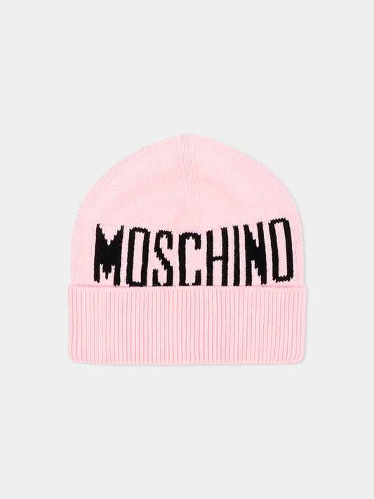 Berretto rosa per bambina con logo,Moschino Kids,HUX02S LHE66 50209