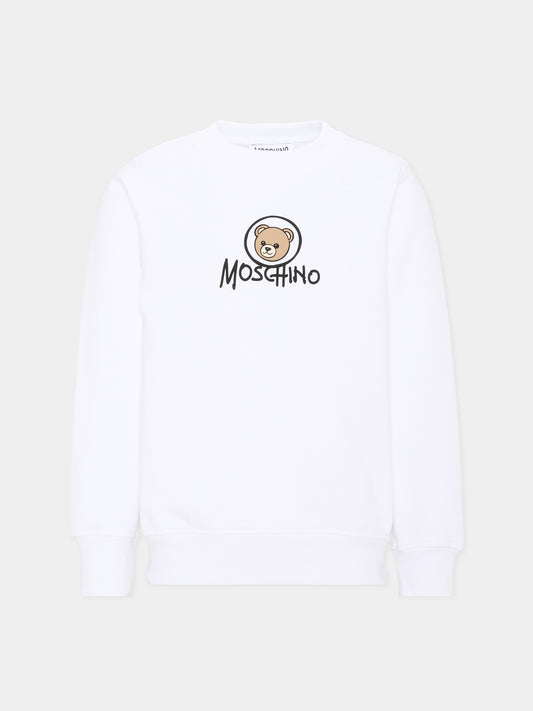 Felpa bianca per bambini con Teddy Bear,Moschino Kids,HXF08V LCA83 10101