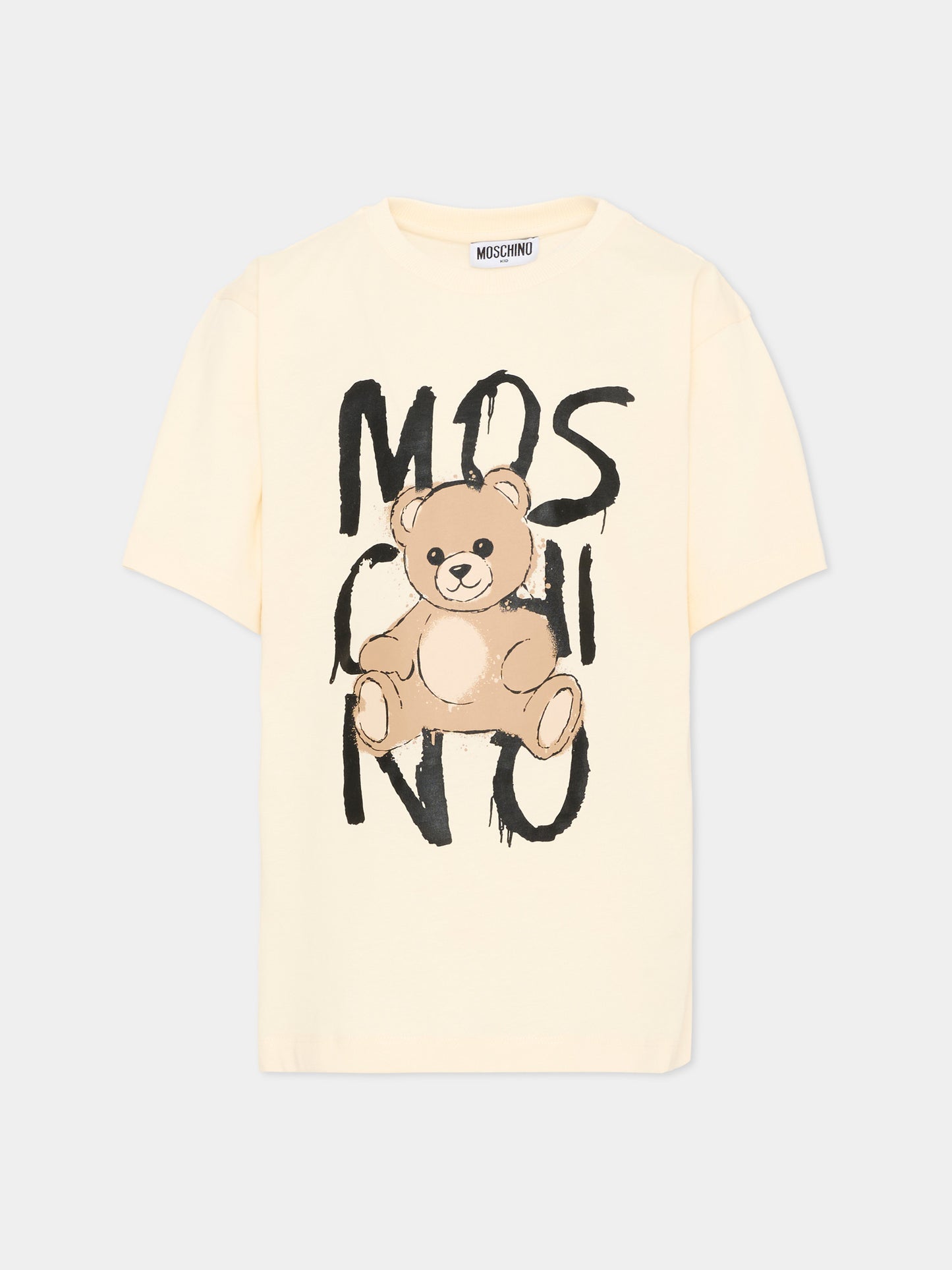 T-Shirt avorio per bambini con logo e Teddy Bear,Moschino Kids,HNM05G LAA20 10123