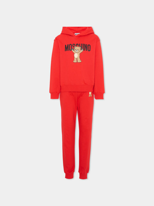 Completo sportivo rosso per bambini con Teddy Bear,Moschino Kids,HUK04A LCA40 50109