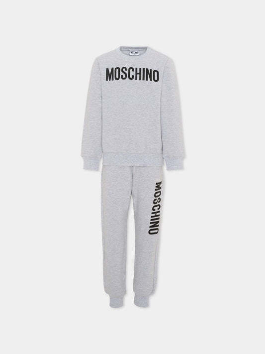 Completo sportivo grigio per bambini con logo,Moschino Kids,HUK04E LDA21 60901