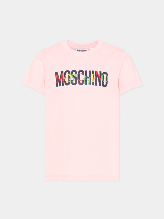 T-Shirt rosa per bambina con logo,Moschino Kids,HUM05I LAA10 50209