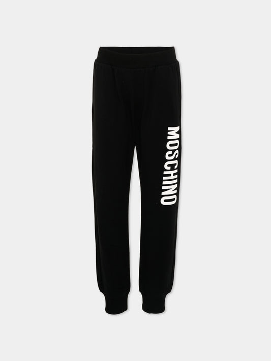 Pantaloni sportivi nero per bambini con logo,Moschino Kids,HUP08U LDA21 60100