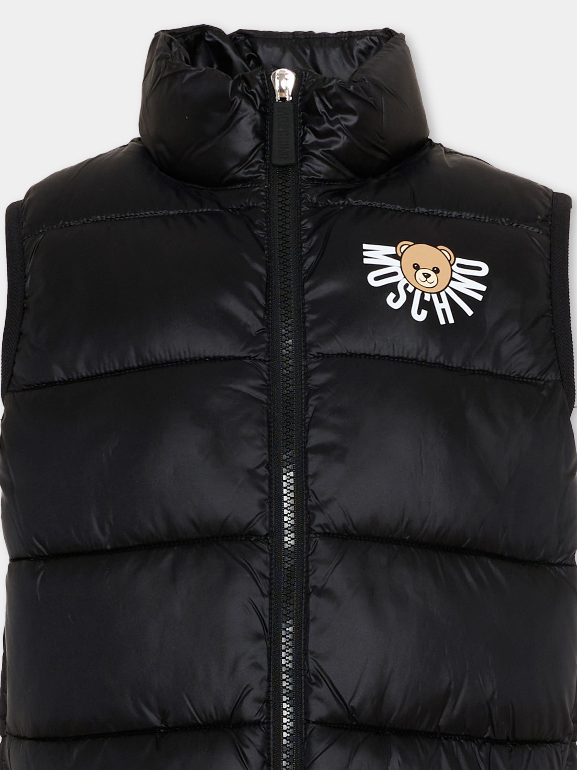 Gilet nero per bambini con logo e Teddy Bear,Moschino Kids,HQS02K L3A32 60100