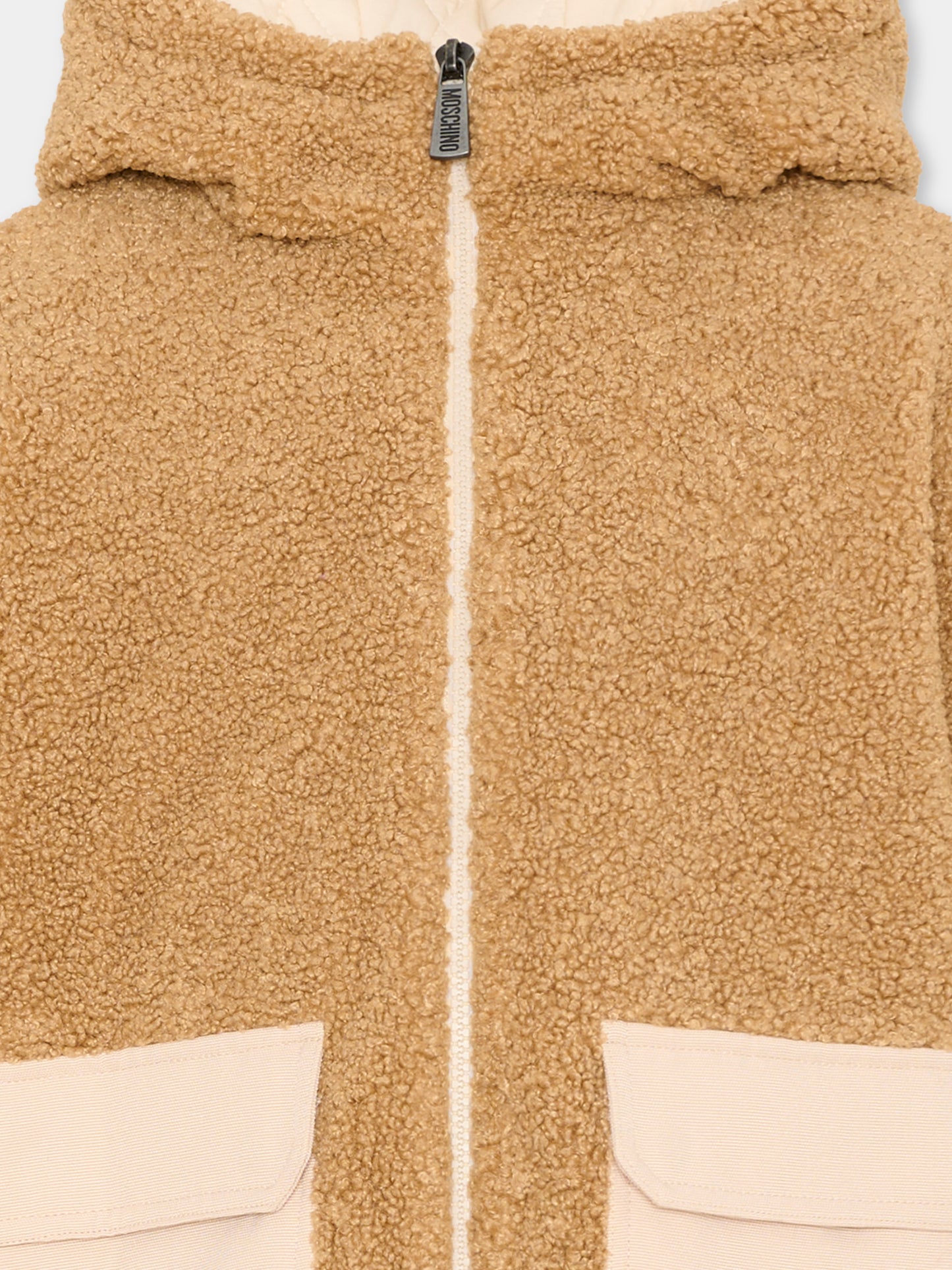 Ecopelliccia beige per bambini con logo,Moschino Kids,HUA008 LIA00 20351