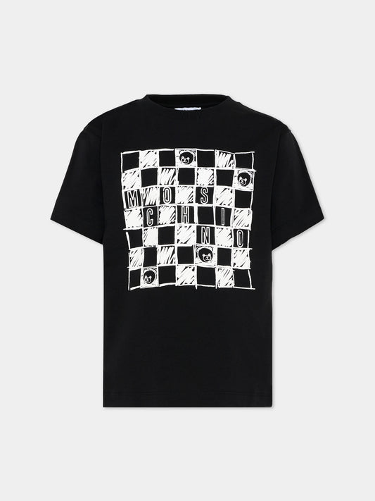 T-Shirt nera per bambino con logo e Teddy Bear,Moschino Kids,HUM05G LAA01 60100