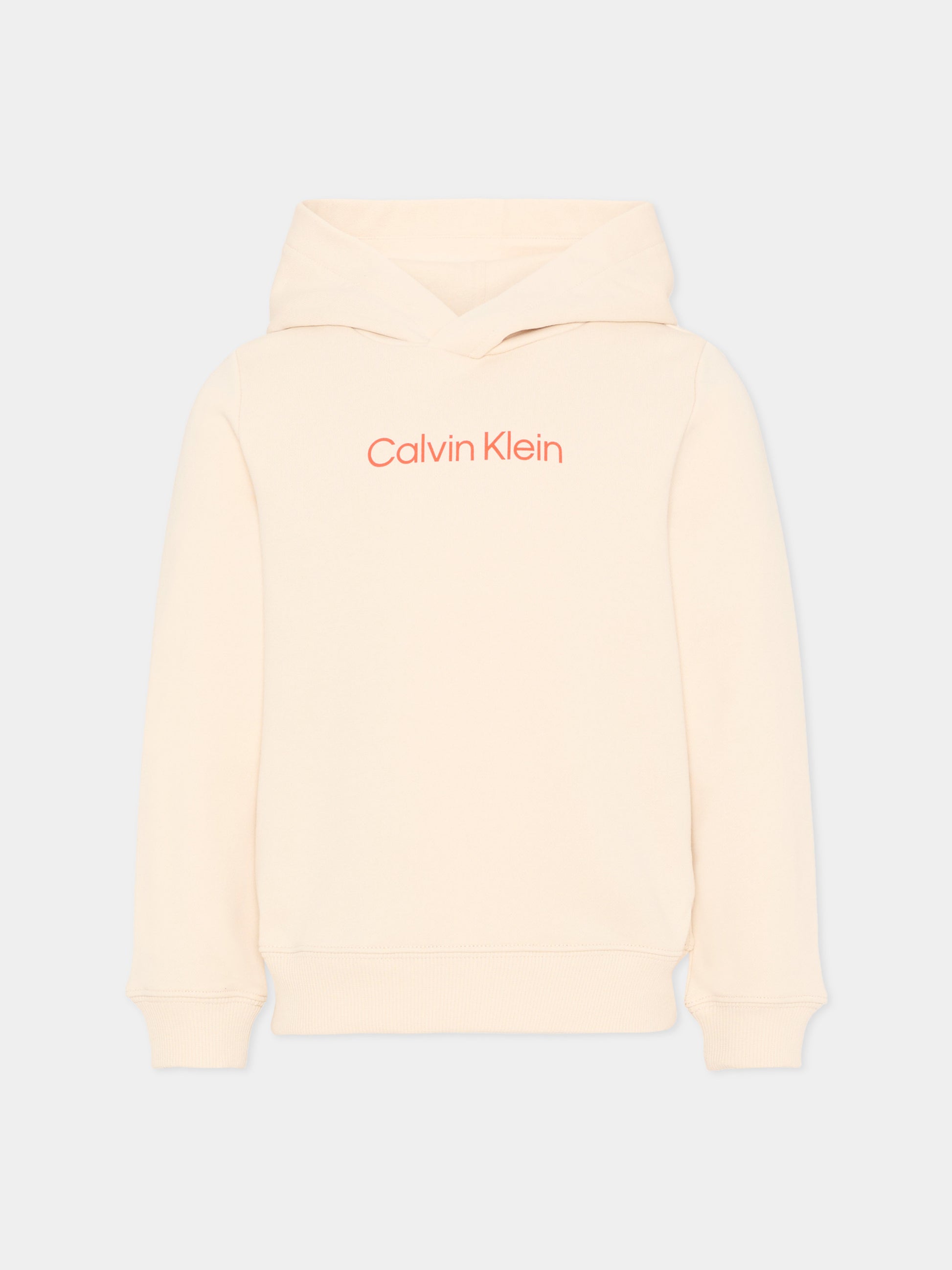 Felpa beige per bambini con logo,Calvin Klein Kids,IU0IU00679 PGB