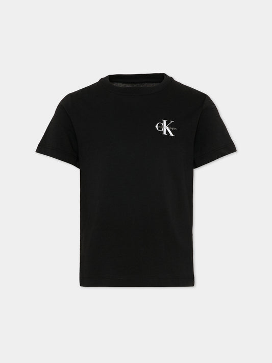 T-Shirt nera per bambini con logo,Calvin Klein Kids,IU0IU00719 BEH