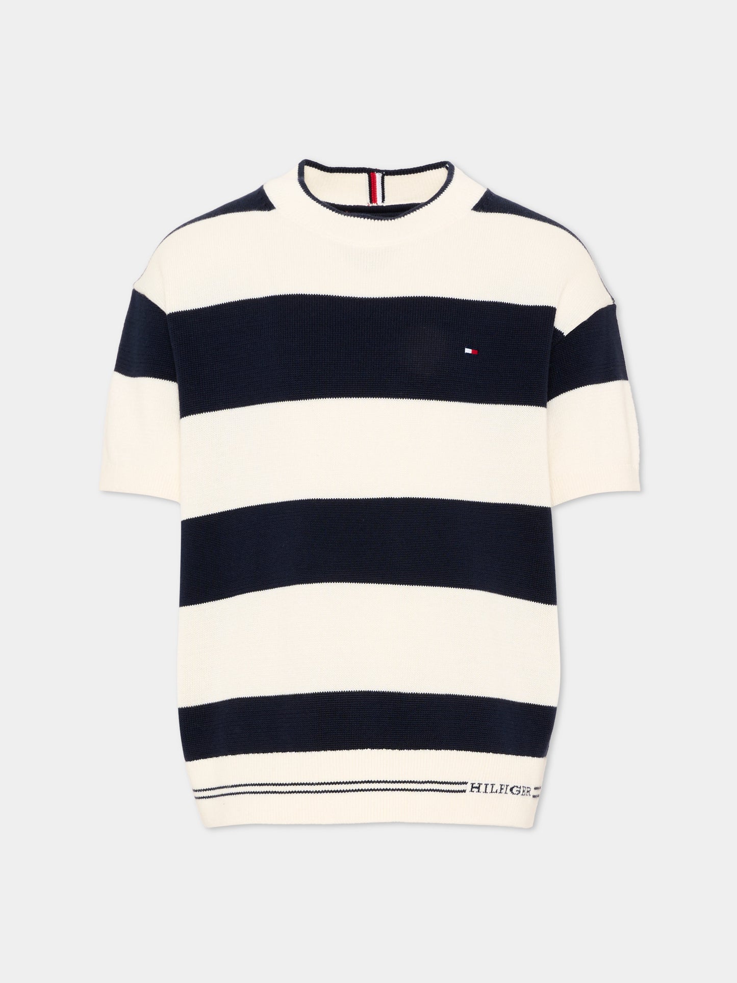 Maglia blu a righe per bambino con Tommy flag,Tommy Hilfiger Junior,KB0KB09809 C1G