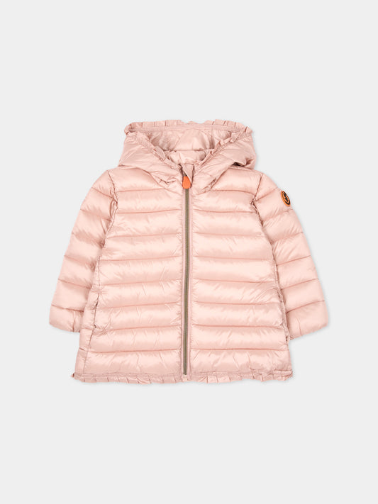 Piumino rosa per neonata con cappuccio,Save The Duck Kids,I33230X IRIS23 80043