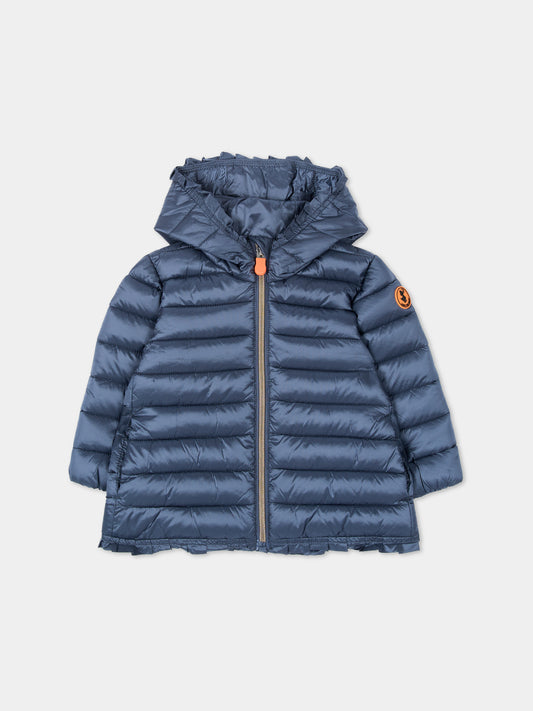 Piumino blu per neonata con ruches,Save The Duck Kids,I33230X IRIS23 90064