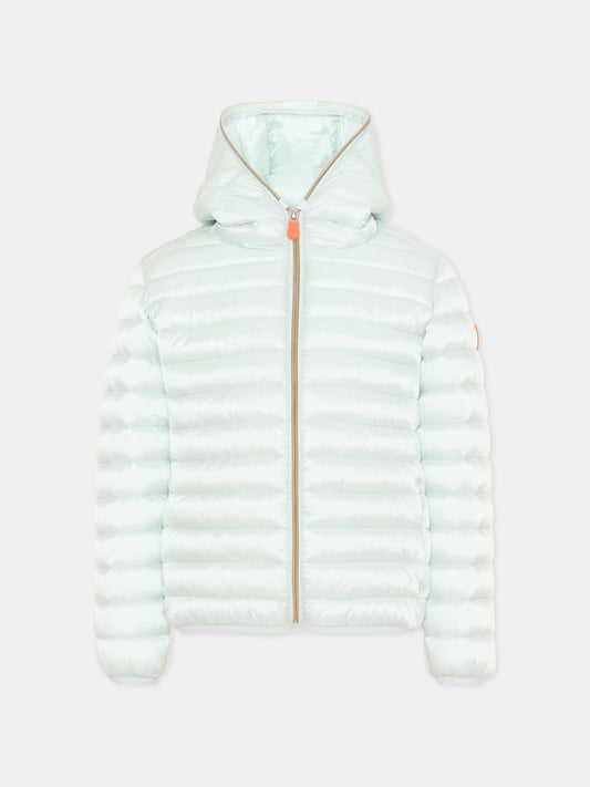 Piumino Iris celeste per bambina con logo,Save The Duck Kids,J32310G IRIS21 90067