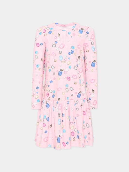 Vestito rosa per bambina con stampa gemme,Monnalisa,19F912RU 6015 0090