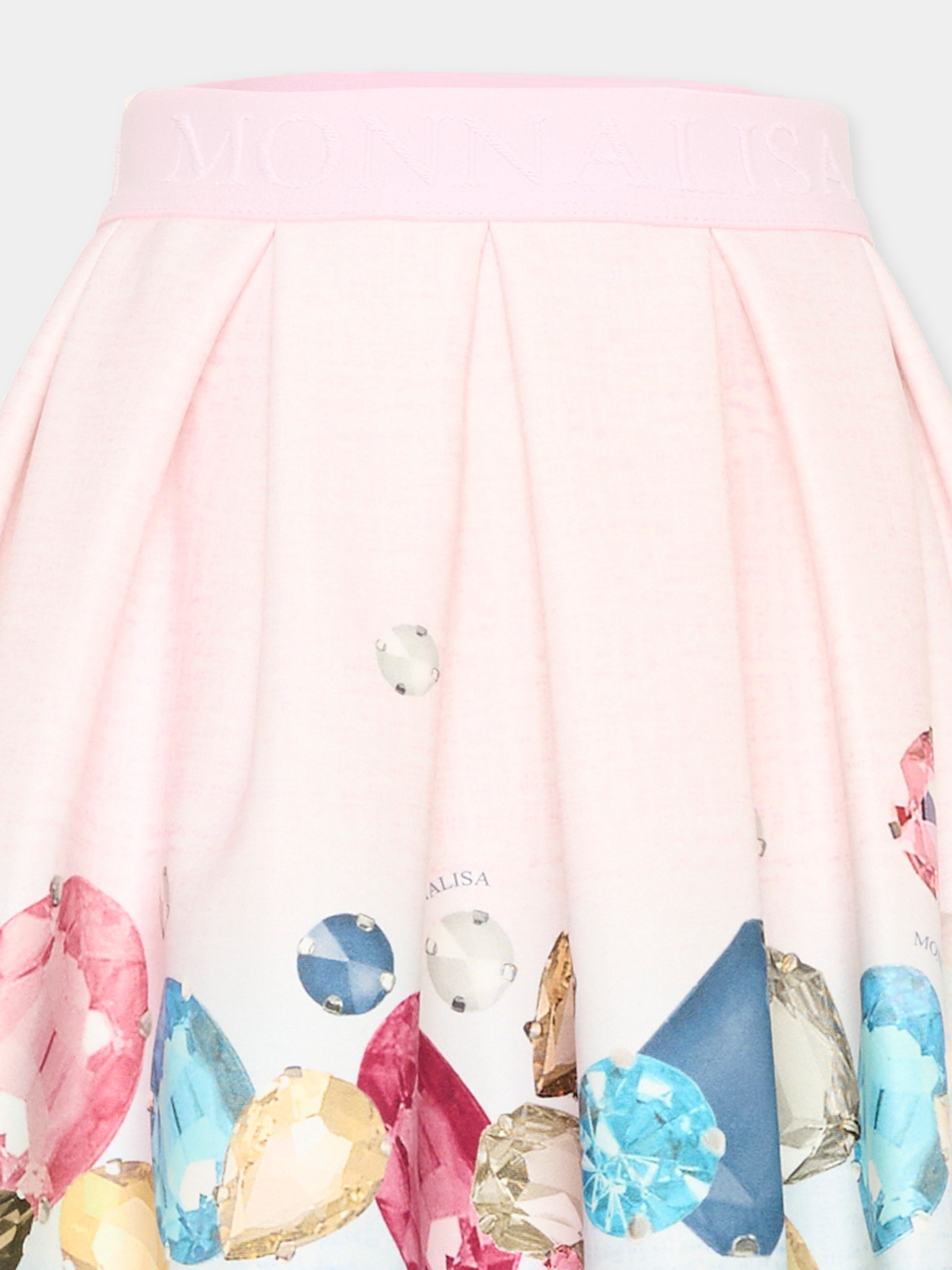 Gonna rosa per bambina con stampa gemme,Monnalisa,11F703 6622 9058