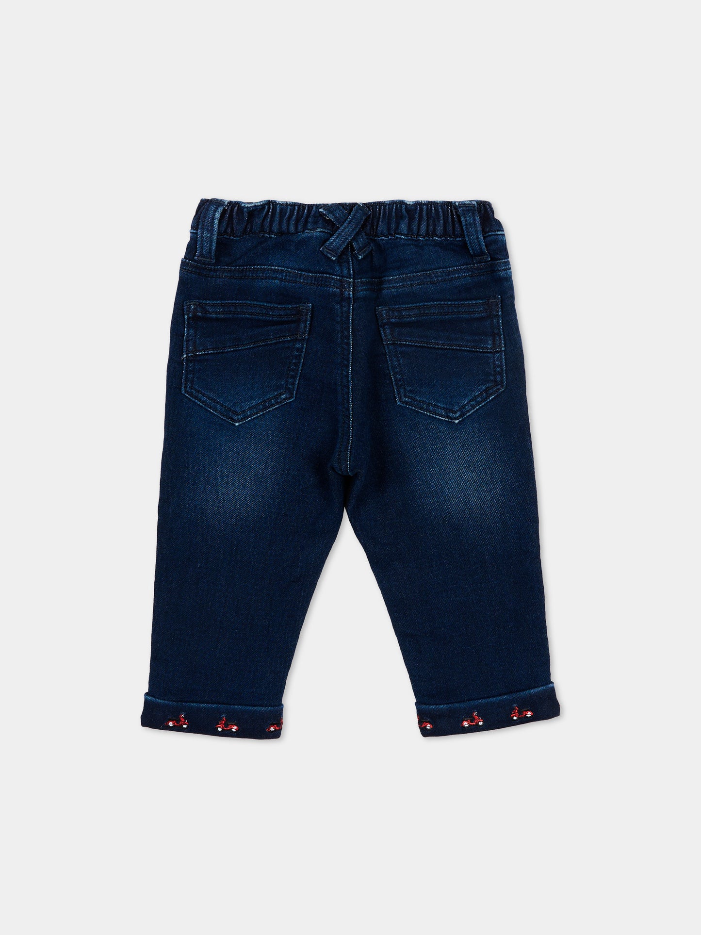 Jeans denim per neonato con ricami vespa,Monnalisa,28F405 6042 0061