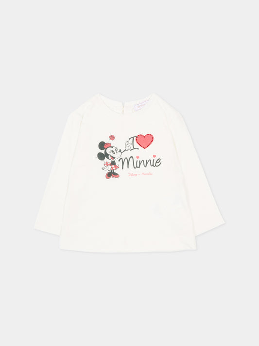 T-Shirt avorio per neonata con stampa Minnie,Monnalisa,39F617 6005 0001