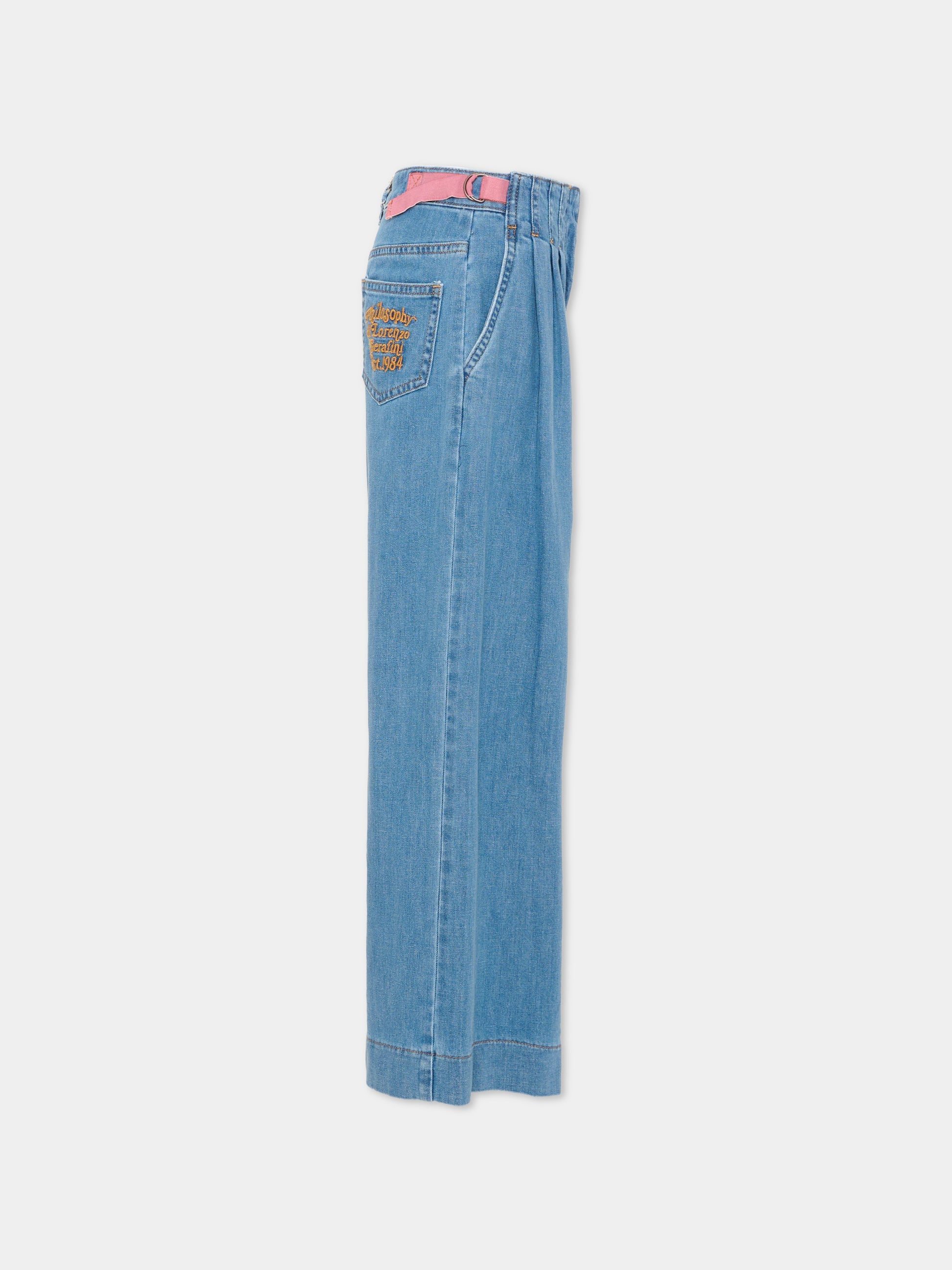 Jeans denim per bambina con logo ricamato,Philosophy,I9F403 6044 P062