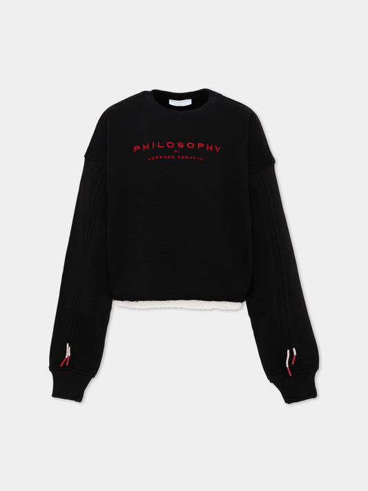 Felpa nera per bambina con logo,Philosophy,I9F601 6036 P050