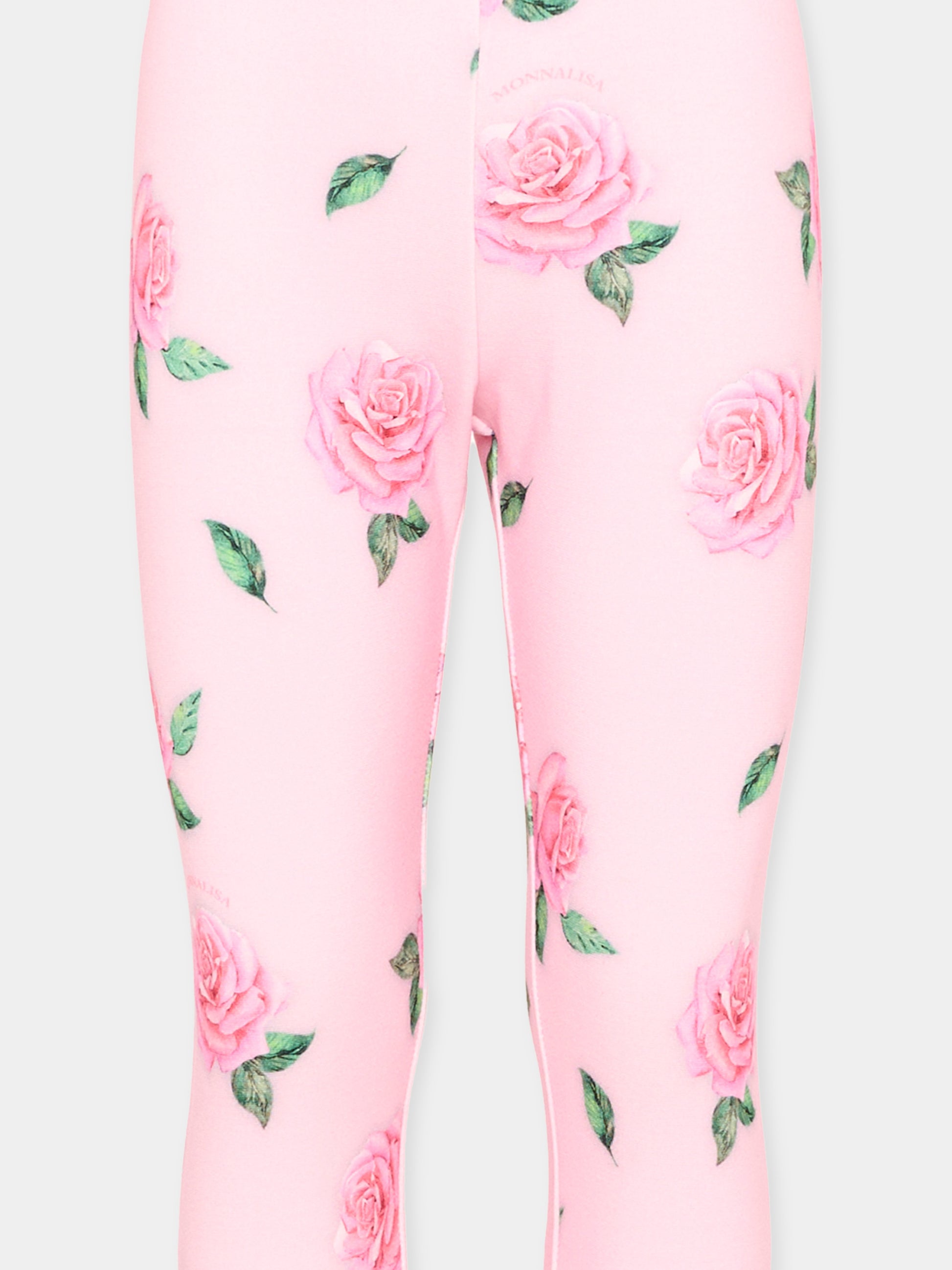 Leggings rosa per bambina con rose,Monnalisa,11F409 6654 0093